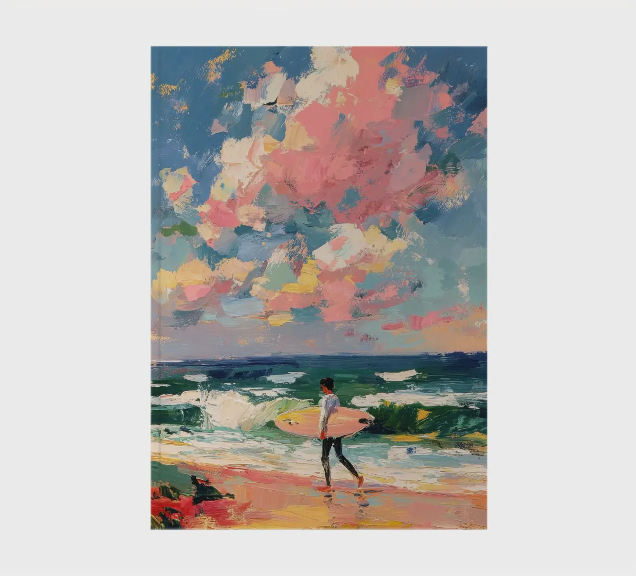 Surfer on the beach | Impressionist art notebook by Nikis Art Studio