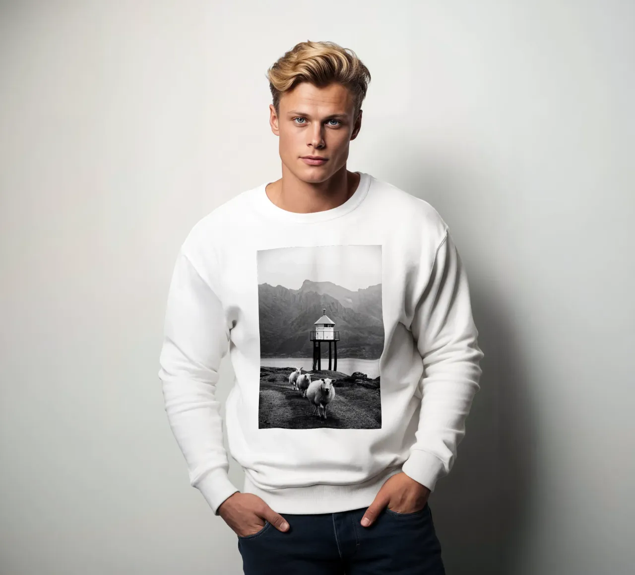 Three sheep on the Lofoten Islands sudadera de Fjöllart
