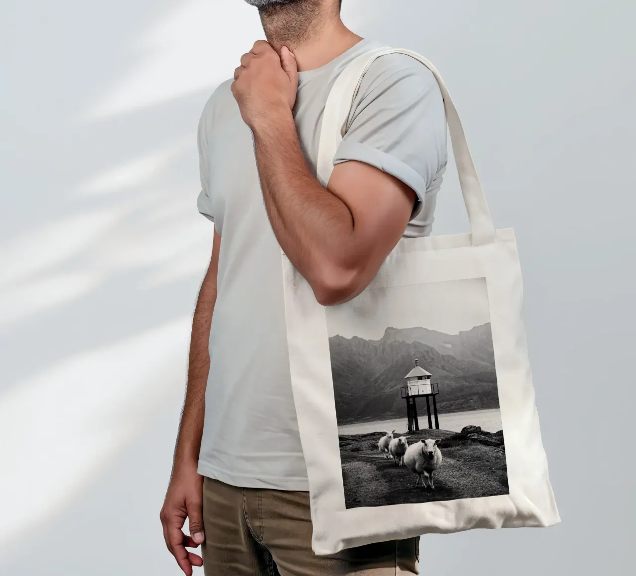 Three sheep on the Lofoten Islands tote bag by Fjöllart