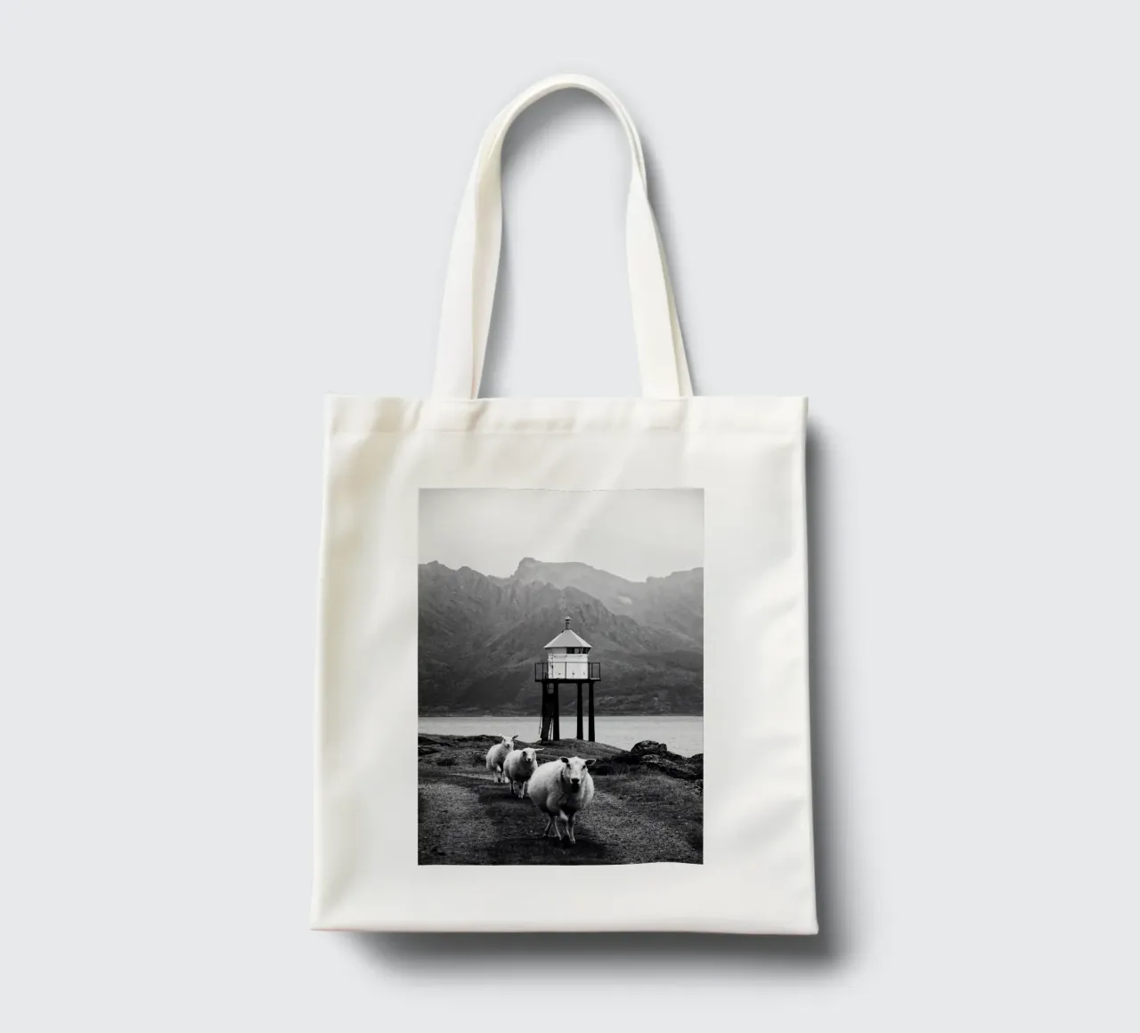 Three sheep on the Lofoten Islands tote bag by Fjöllart