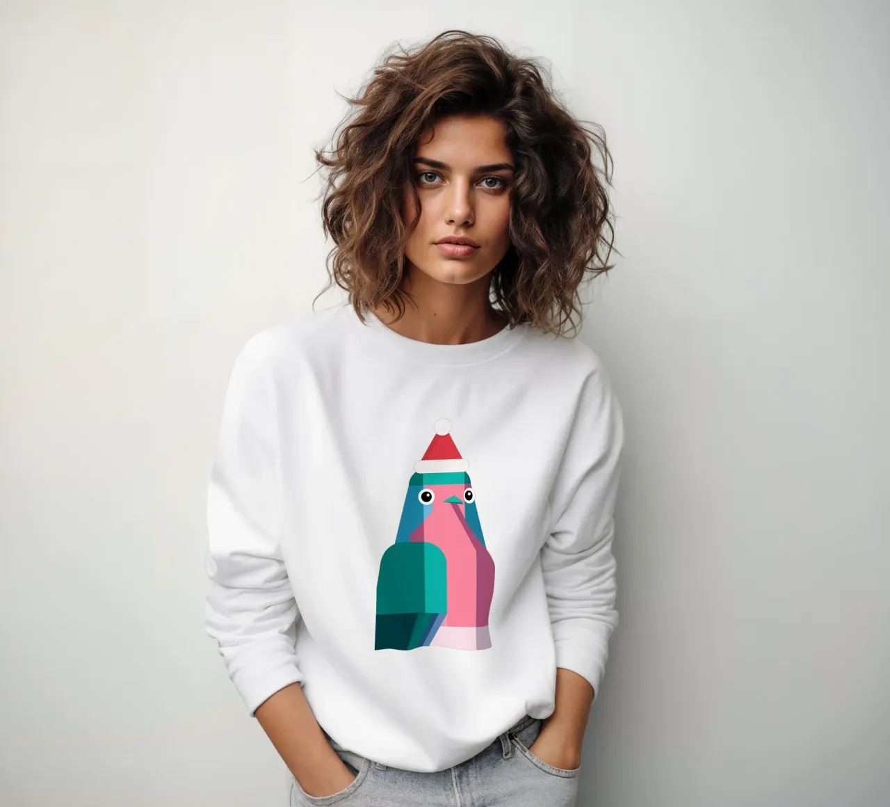 Rotkehlchen in Weihnachtsmüzte Sweatshirt von DARIA IVANOVNA