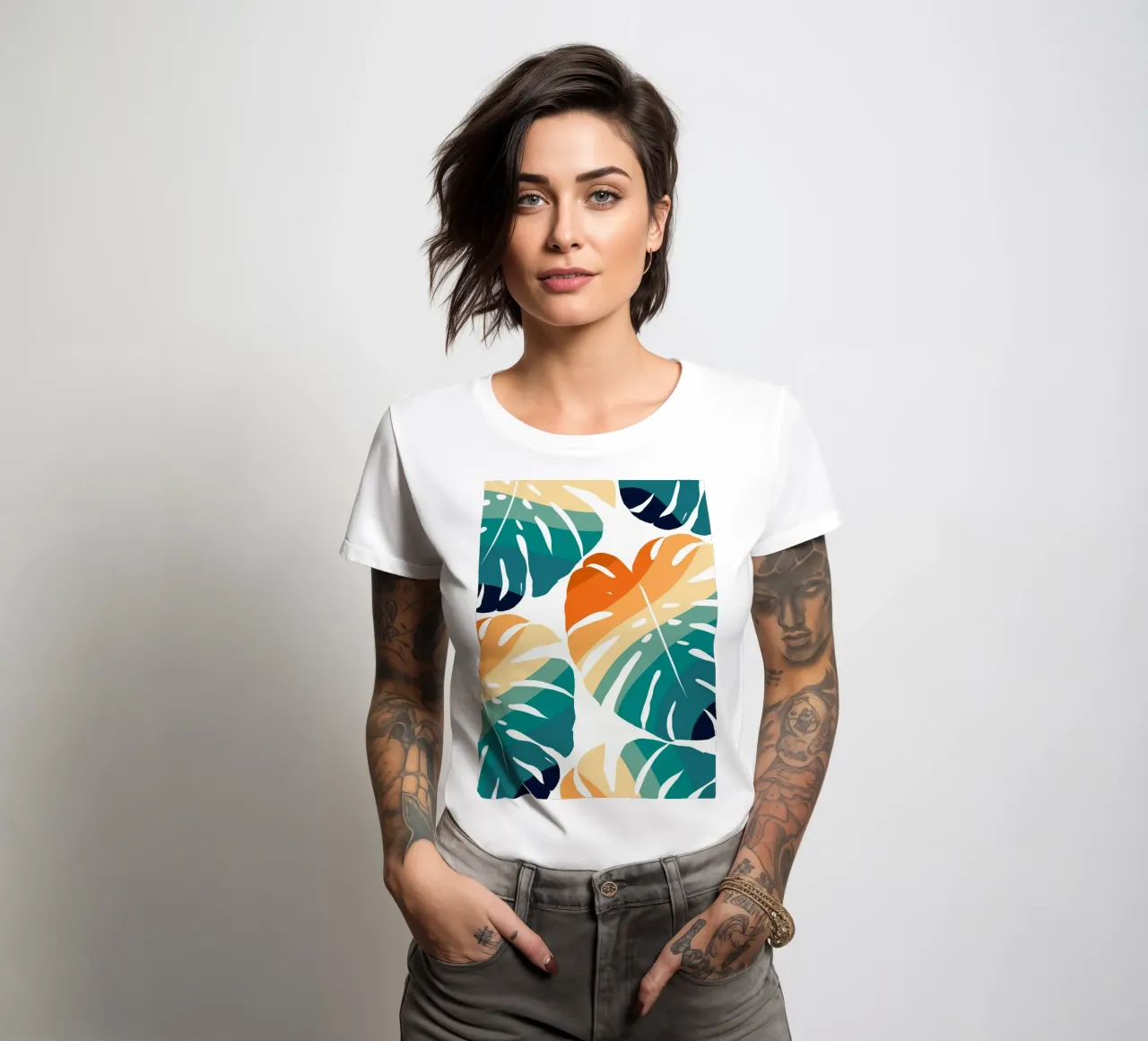 Monstera Retro Pattern t-shirt da donna da BasicShopByBell