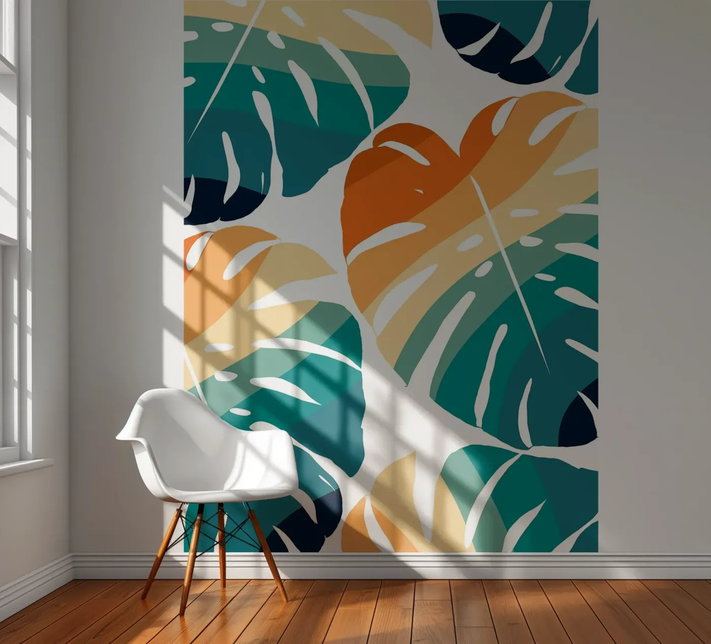 Monstera Retro Pattern fotobehang van BasicShopByBell