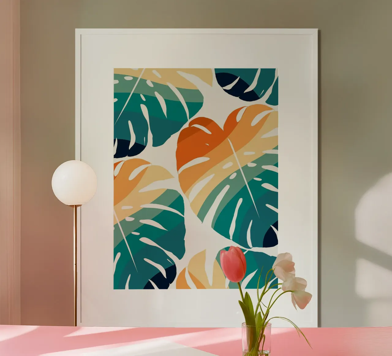Monstera Retro Pattern poster con telaio in alluminio da BasicShopByBell