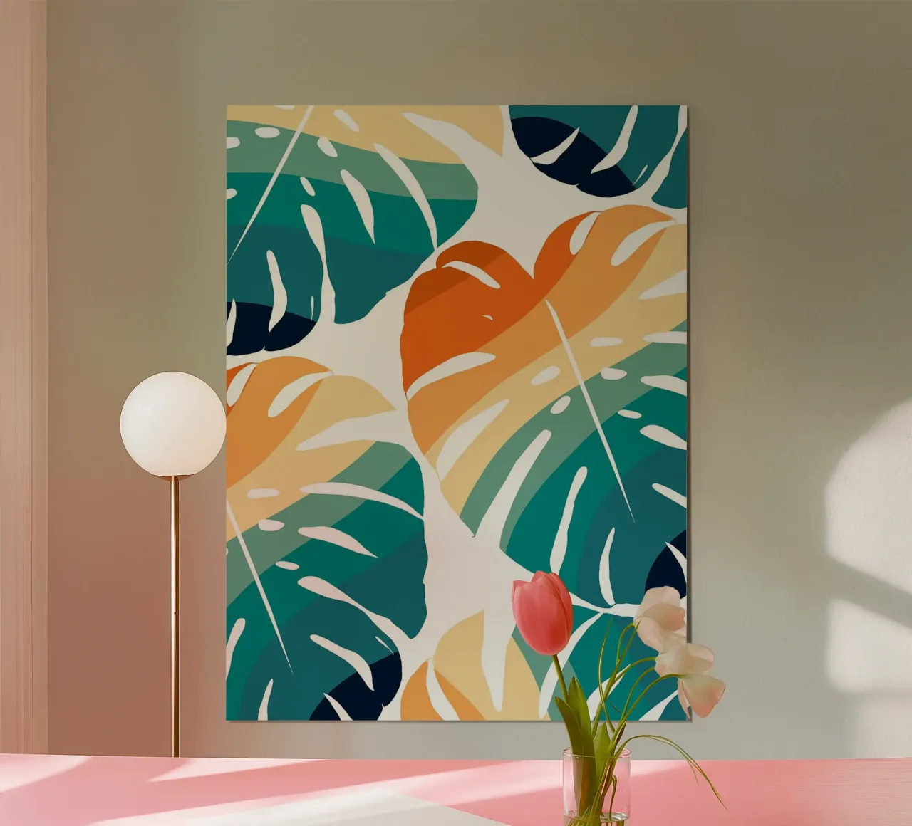 Monstera Retro Pattern poster con telaio in alluminio da BasicShopByBell