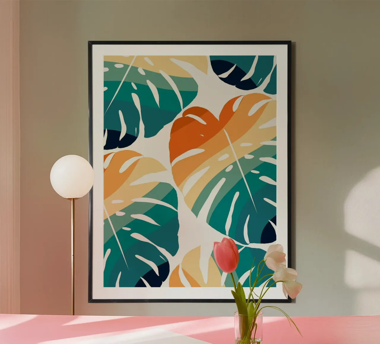 Monstera Retro Pattern poster con telaio in alluminio da BasicShopByBell