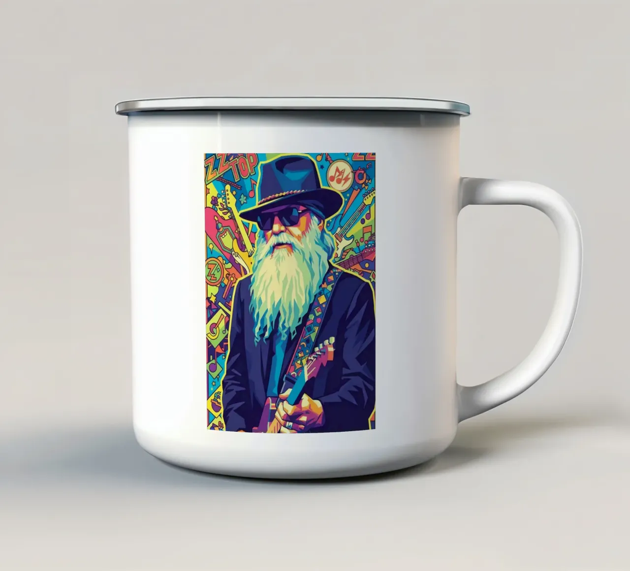 Arte di Dusty Hill ZZ TOP tazza in smalto da Hantamrata