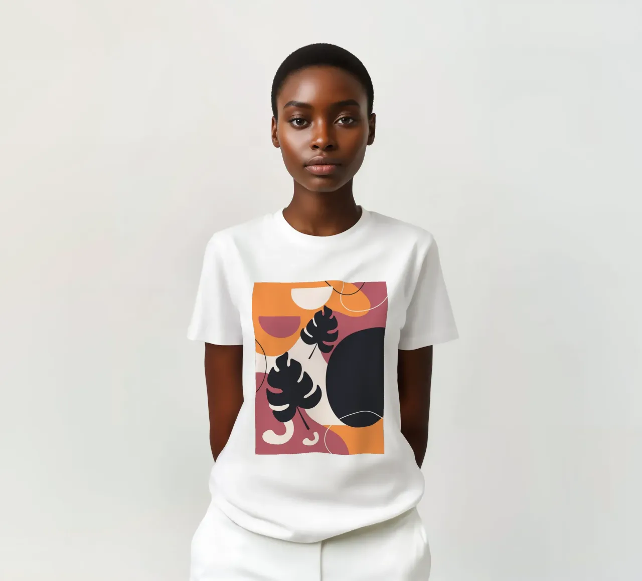 Forme di foglie di Monstera nera t-shirt da BasicShopByBell