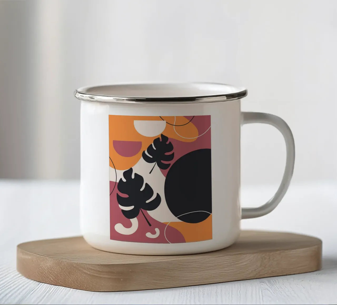 Forme di foglie di Monstera nera tazza in smalto da BasicShopByBell