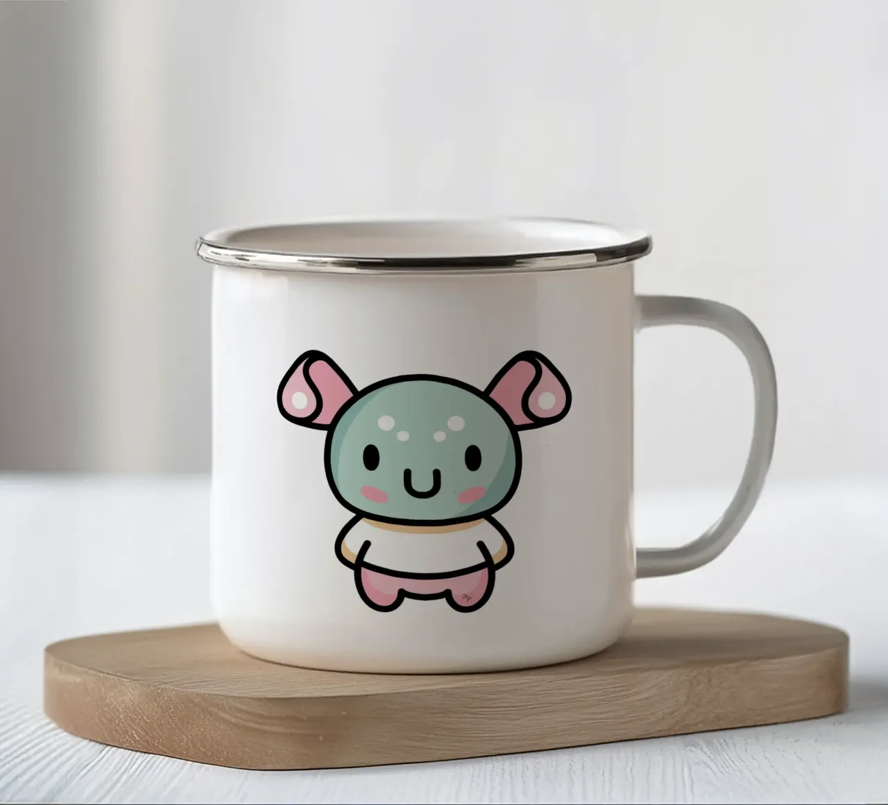 Simpatico personaggio alieno Kawai tazza in smalto da Martina