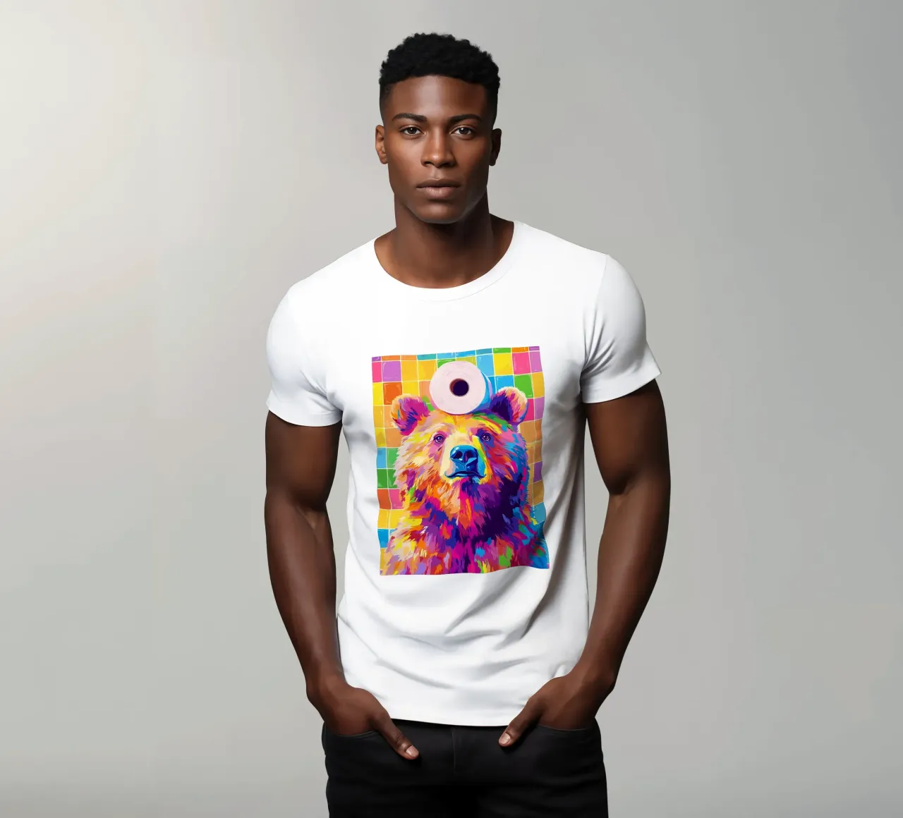 Orso colorato con rotolo di carta igienica t-shirt da JoyWalkerShop