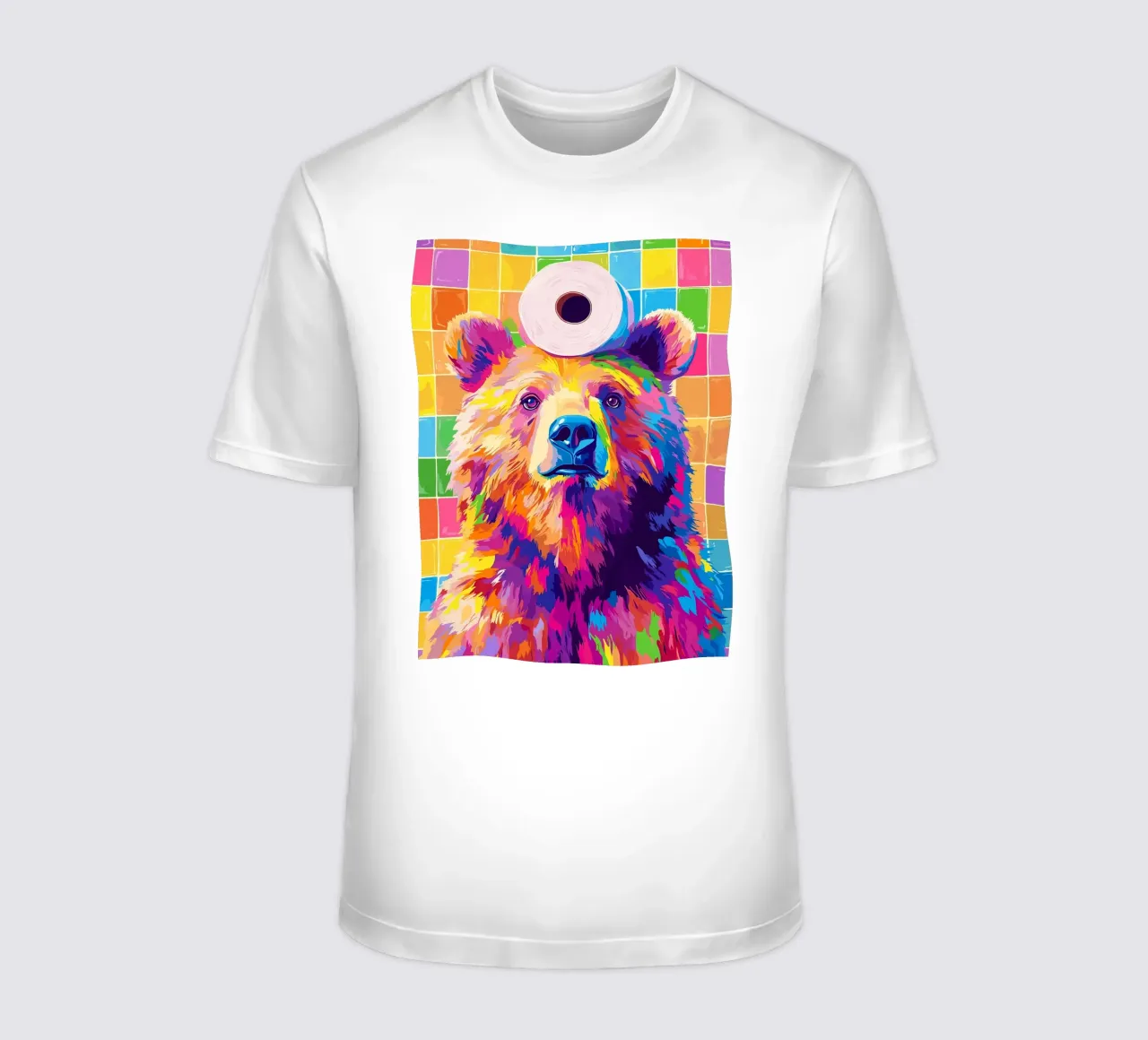 Orso colorato con rotolo di carta igienica t-shirt da JoyWalkerShop