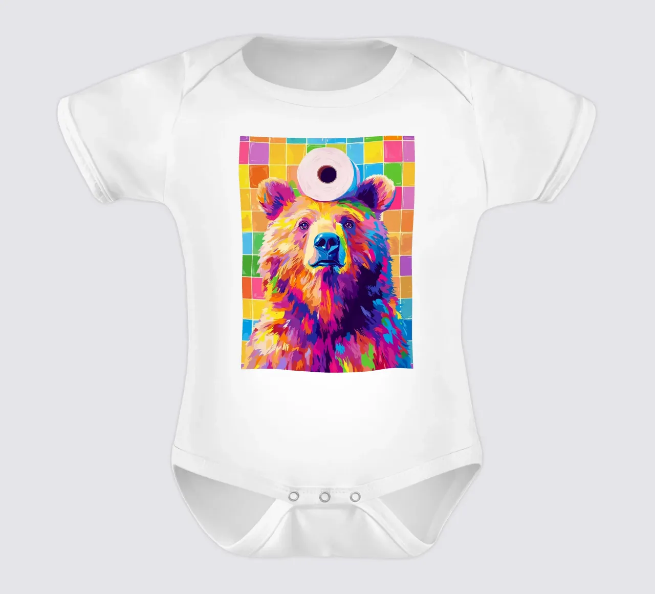Orso colorato con rotolo di carta igienica body neonato maniche corte da JoyWalkerShop