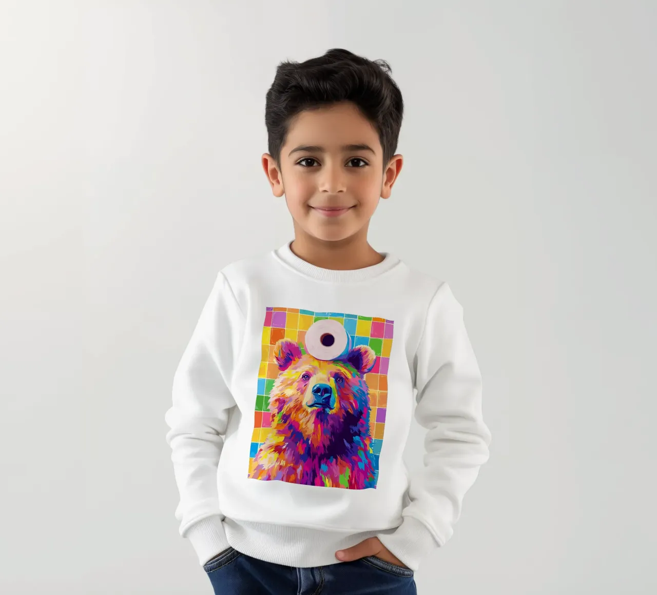 Orso colorato con rotolo di carta igienica felpa bambino da JoyWalkerShop