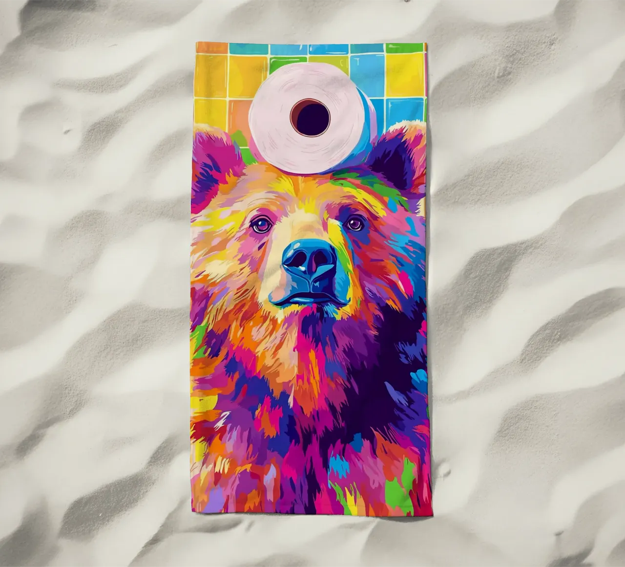 Orso colorato con rotolo di carta igienica telo mare da JoyWalkerShop