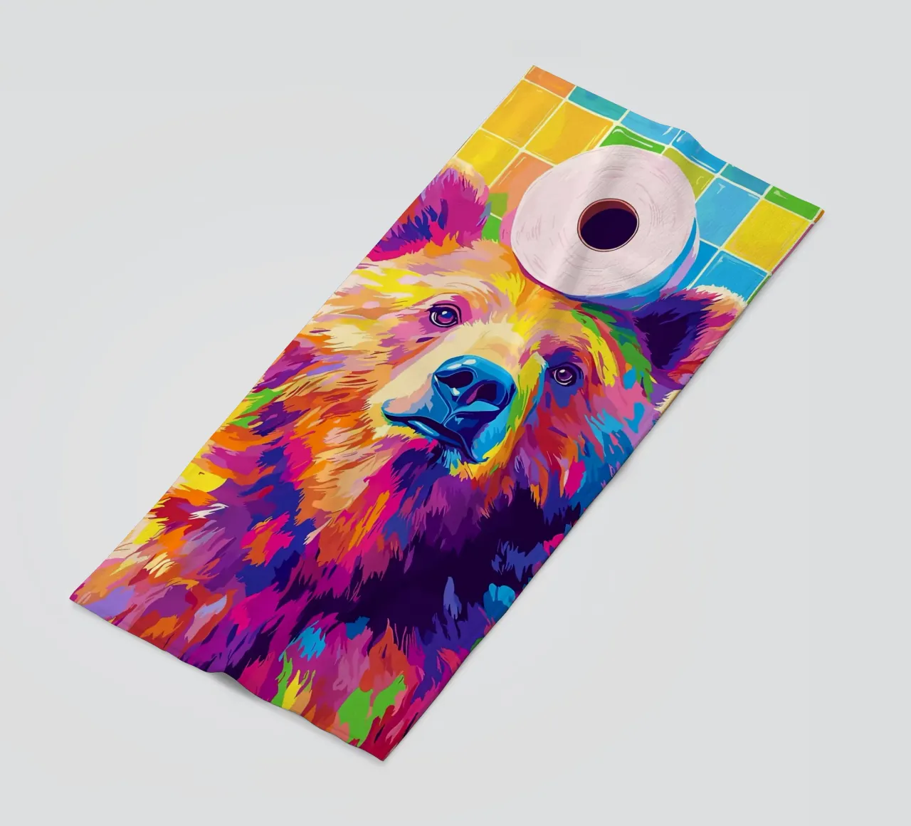 Orso colorato con rotolo di carta igienica telo mare da JoyWalkerShop