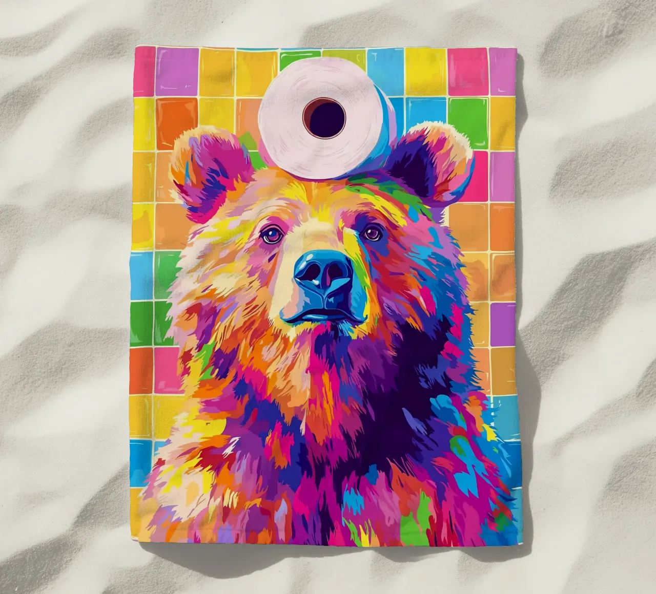 Orso colorato con rotolo di carta igienica telo mare da JoyWalkerShop