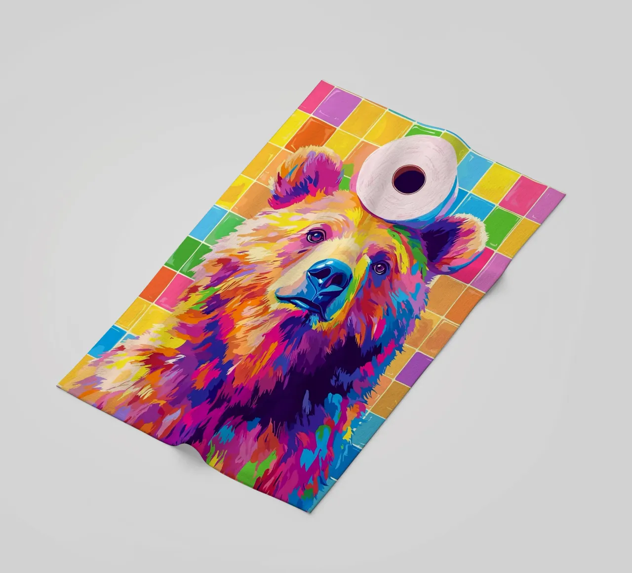 Orso colorato con rotolo di carta igienica telo mare da JoyWalkerShop