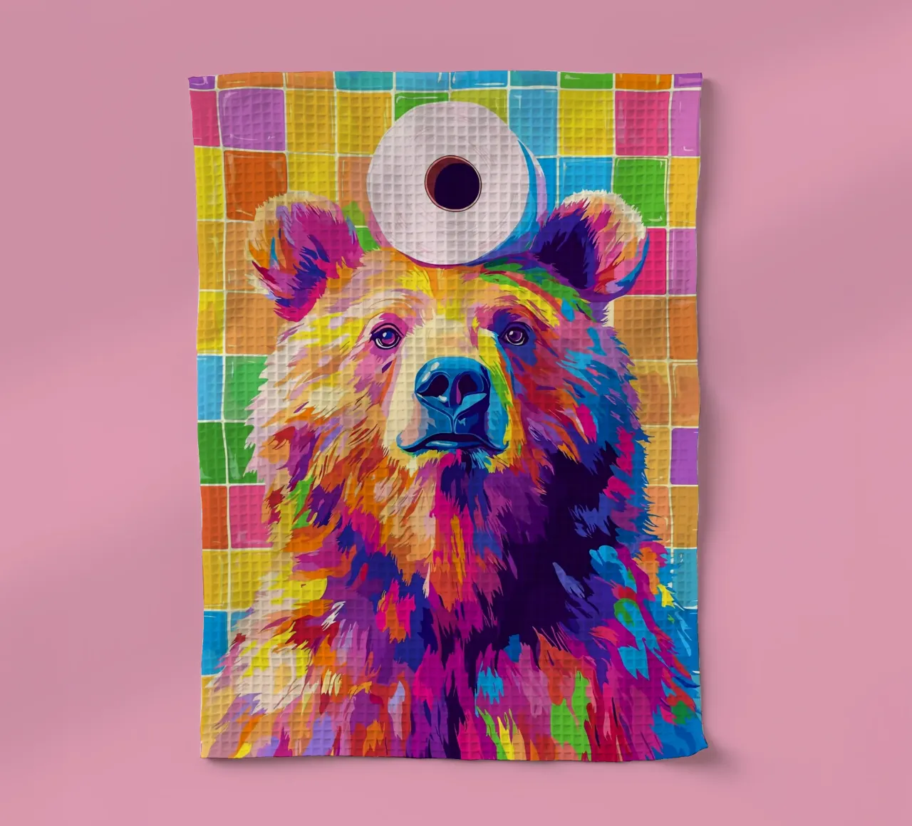 Orso colorato con rotolo di carta igienica canovaccio da cucina da JoyWalkerShop