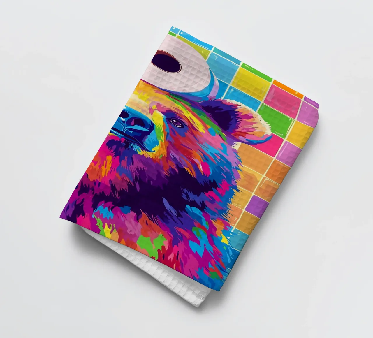 Orso colorato con rotolo di carta igienica canovaccio da cucina da JoyWalkerShop