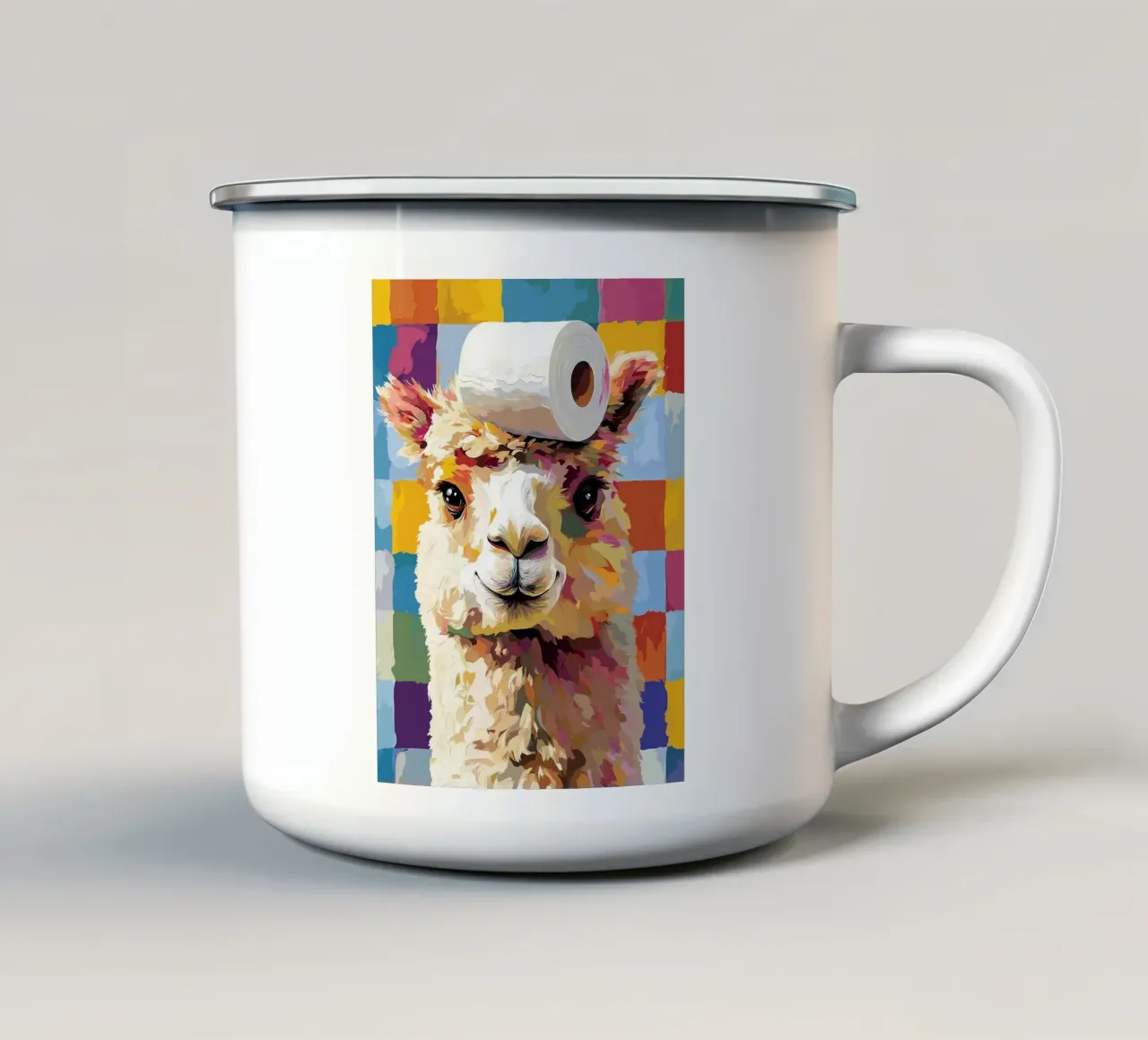 Lama con cappello di carta igienica tazza in smalto da JoyWalkerShop