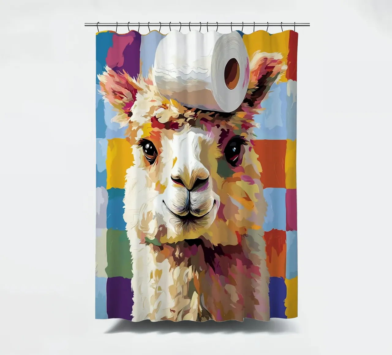 Lama met wc-hoed douchegordijn van JoyWalkerShop