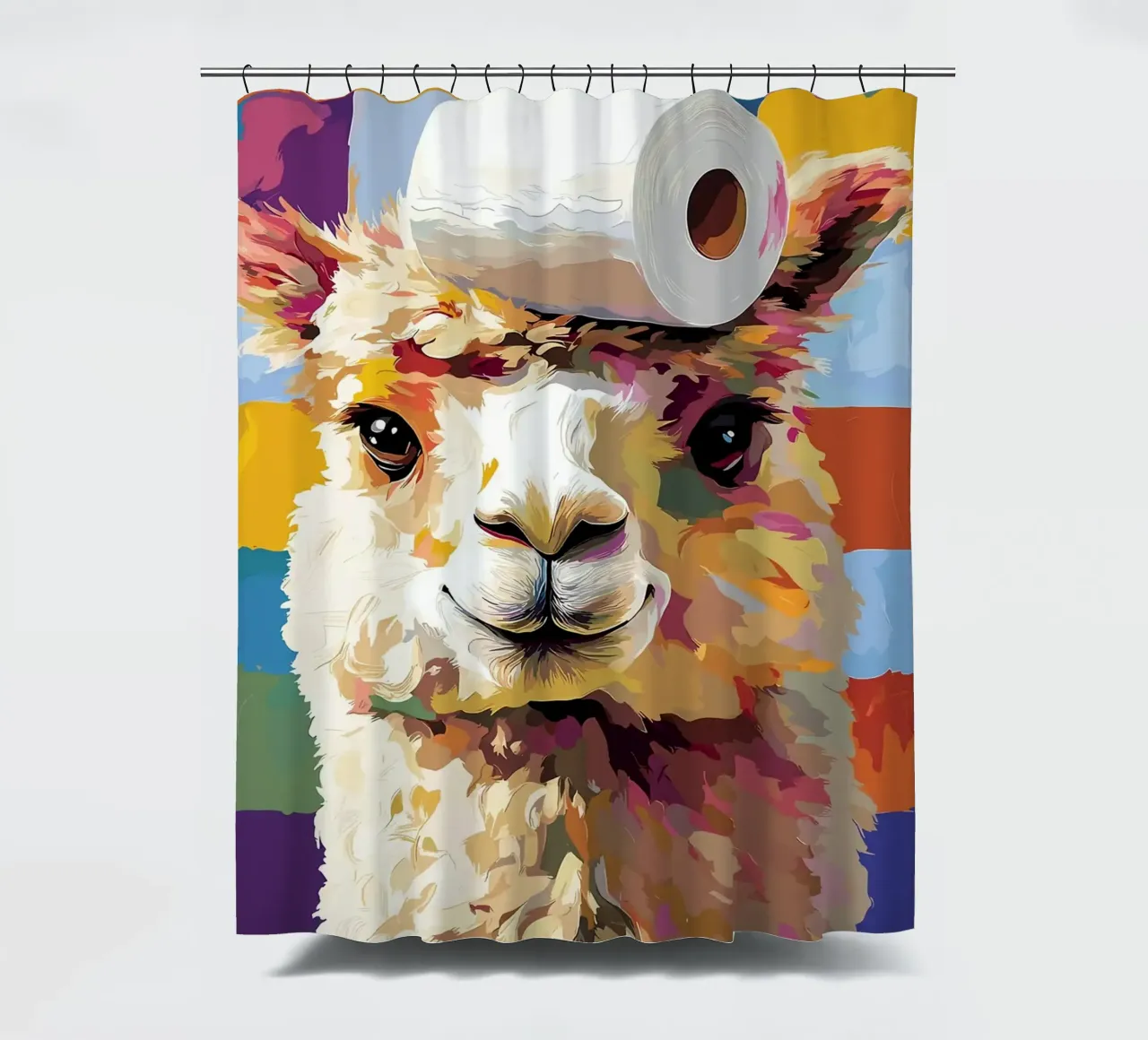 Lama met wc-hoed douchegordijn van JoyWalkerShop