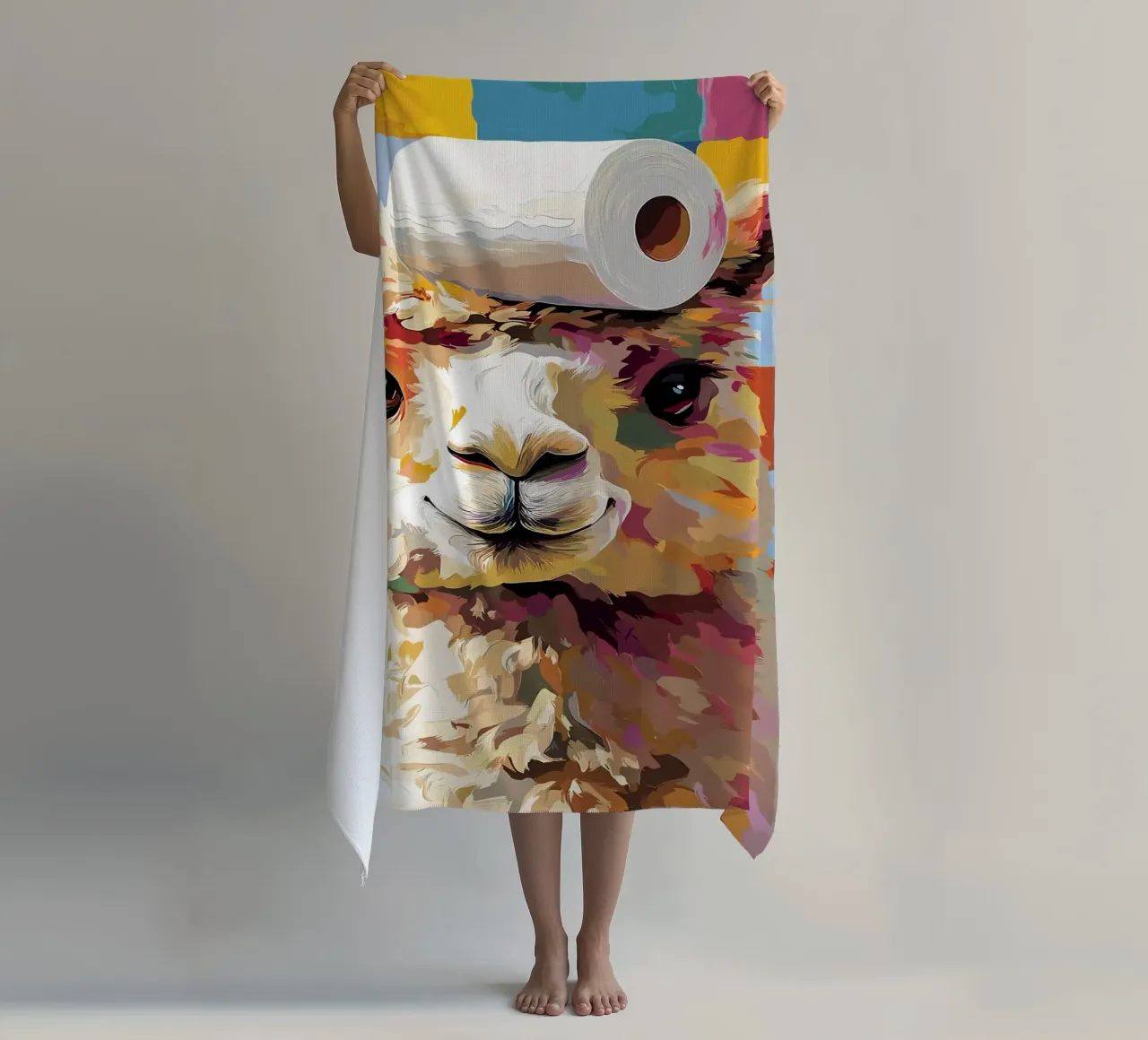 Lama met wc-hoed strandhanddoek van JoyWalkerShop
