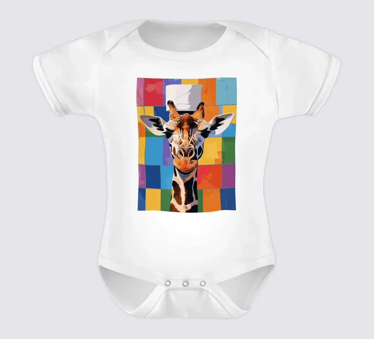 Giraffe met wc-hoed babyrompertje korte mouwen van JoyWalkerShop
