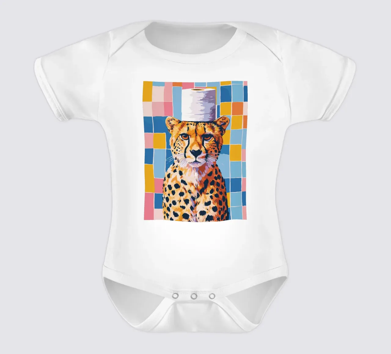 Cheetah met wc-hoed babyrompertje korte mouwen van JoyWalkerShop