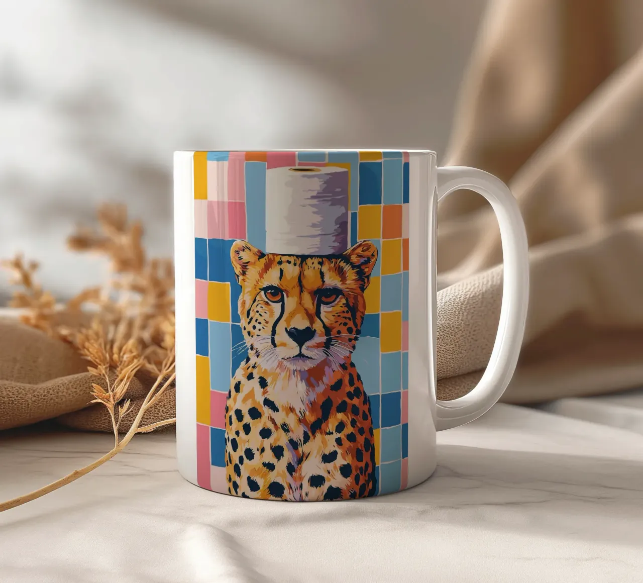 Cheetah met wc-hoed keramische mok van JoyWalkerShop