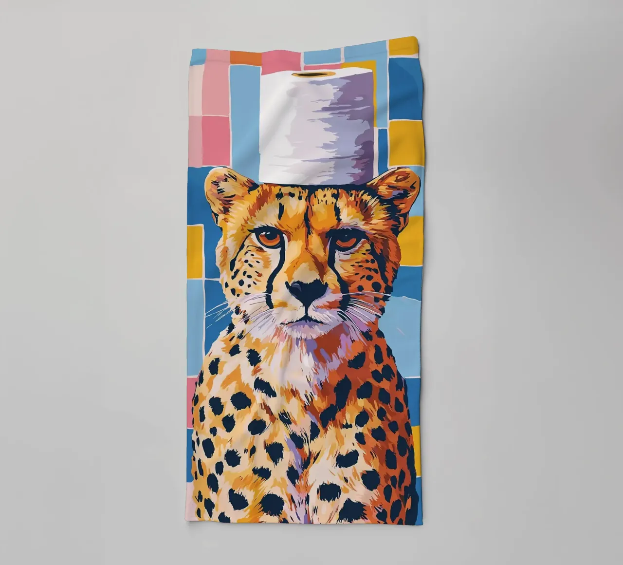 Cheetah met wc-hoed badhanddoek van JoyWalkerShop