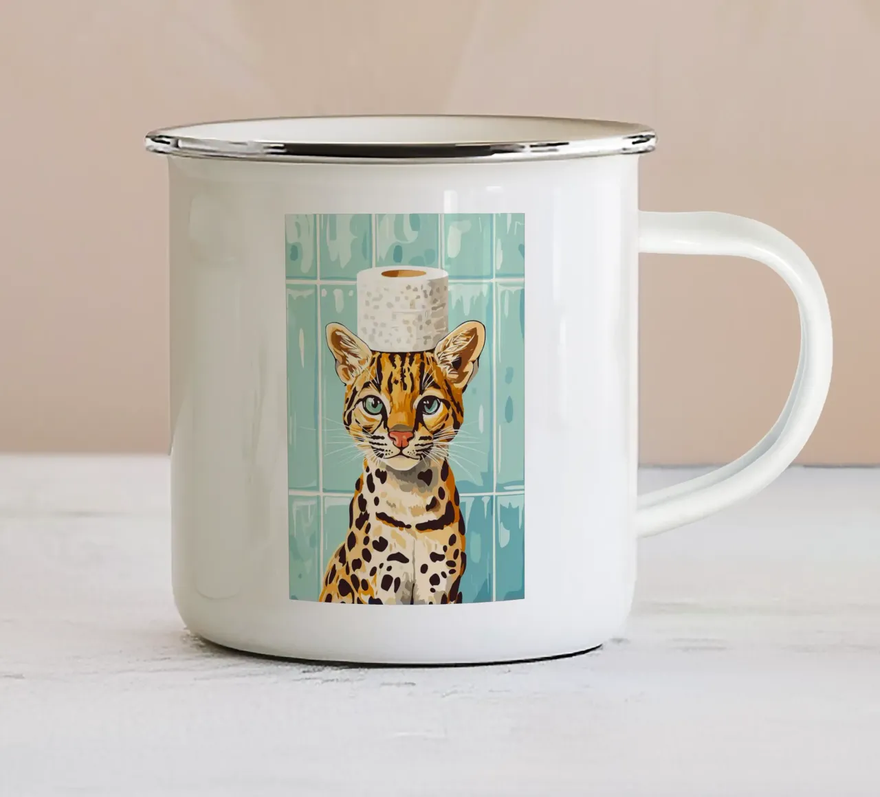 Gatto con cappello di carta igienica tazza in smalto da JoyWalkerShop