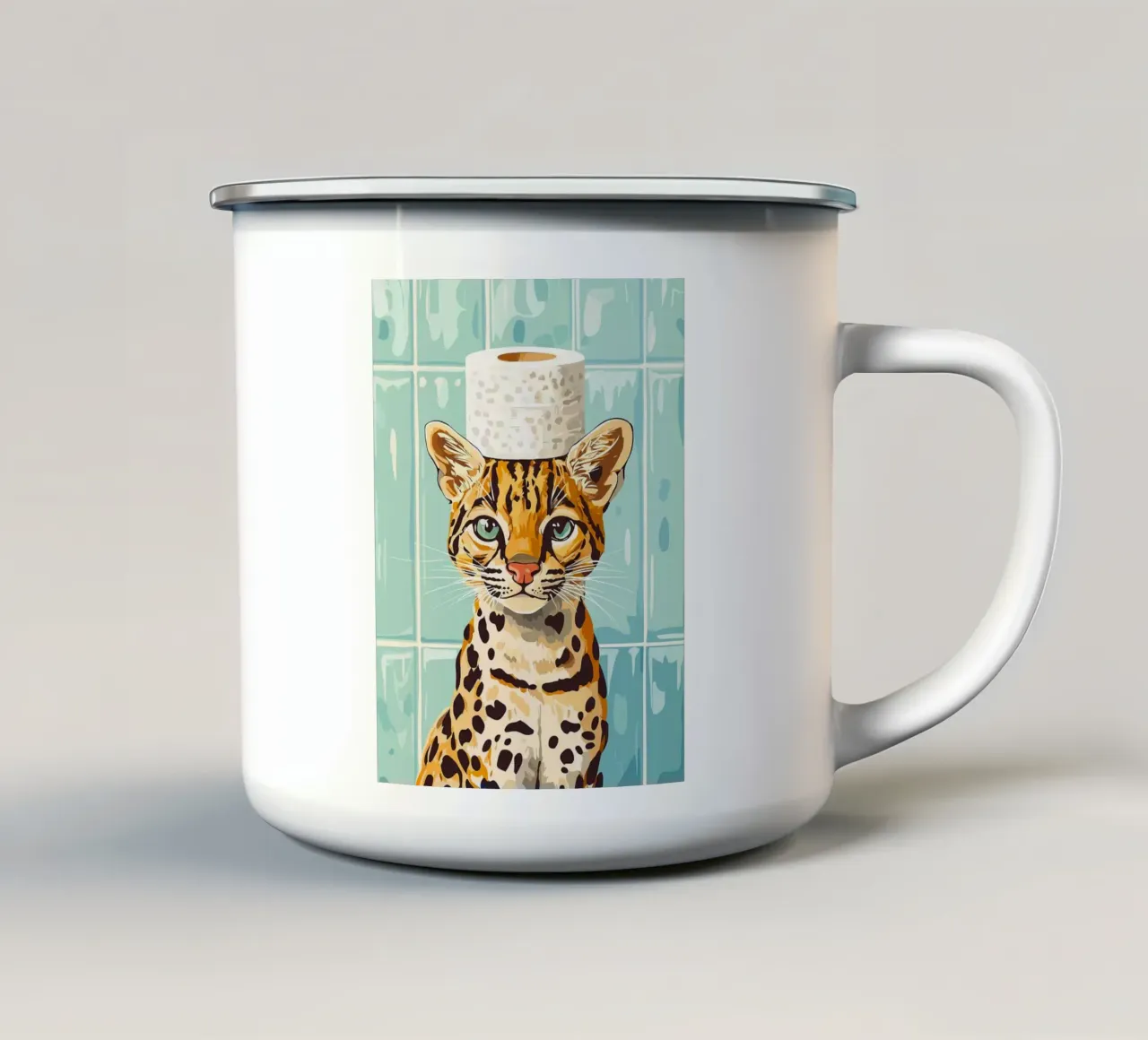 Gatto con cappello di carta igienica tazza in smalto da JoyWalkerShop