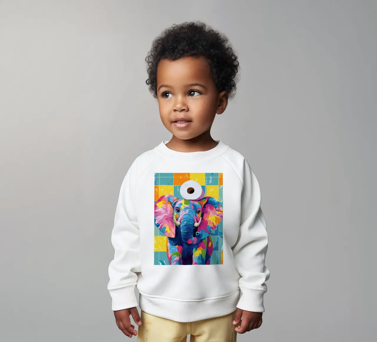 Elefante colorato con rotolo di carta igienica felpa neonato da JoyWalkerShop