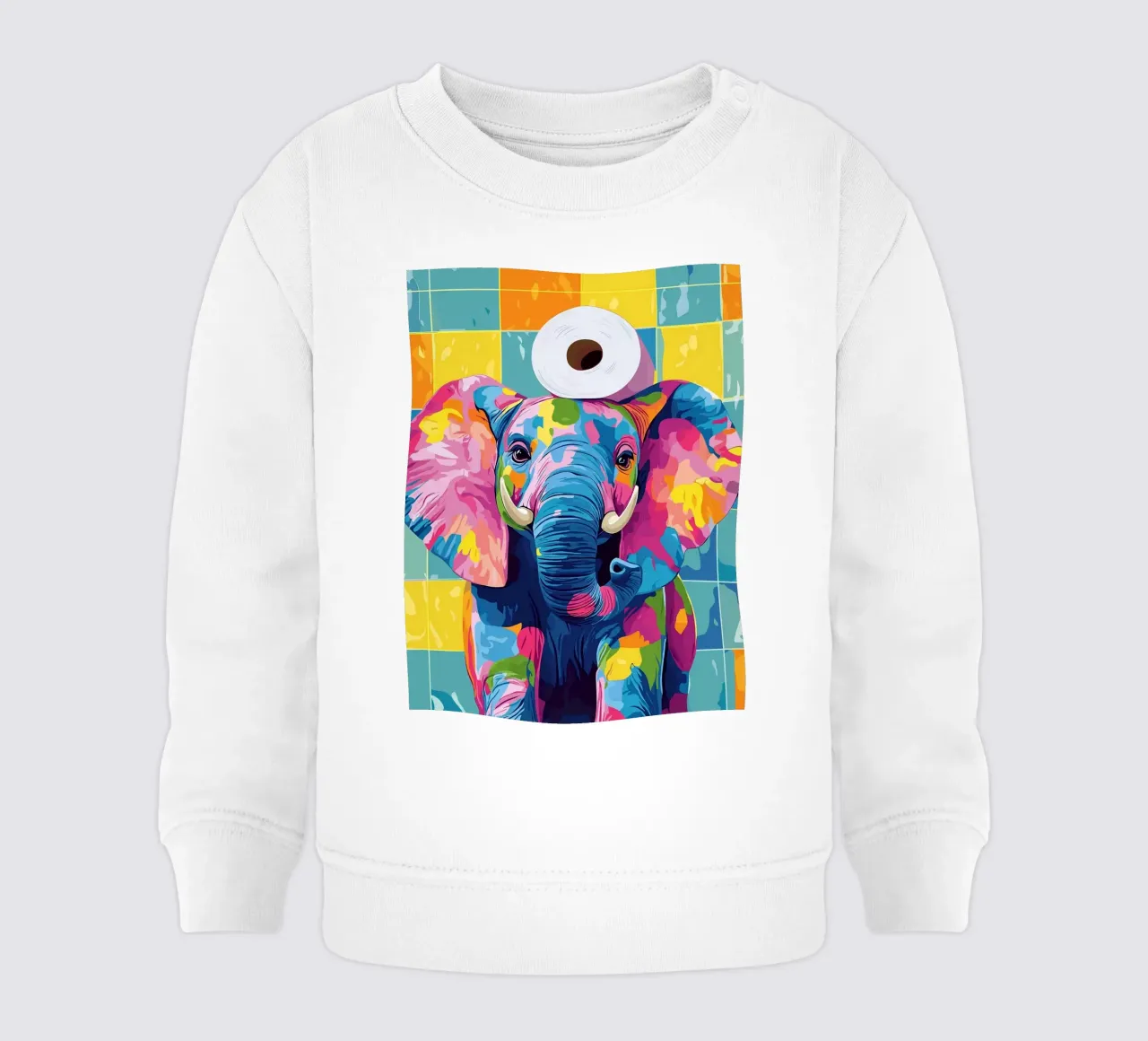 Elefante colorato con rotolo di carta igienica felpa neonato da JoyWalkerShop