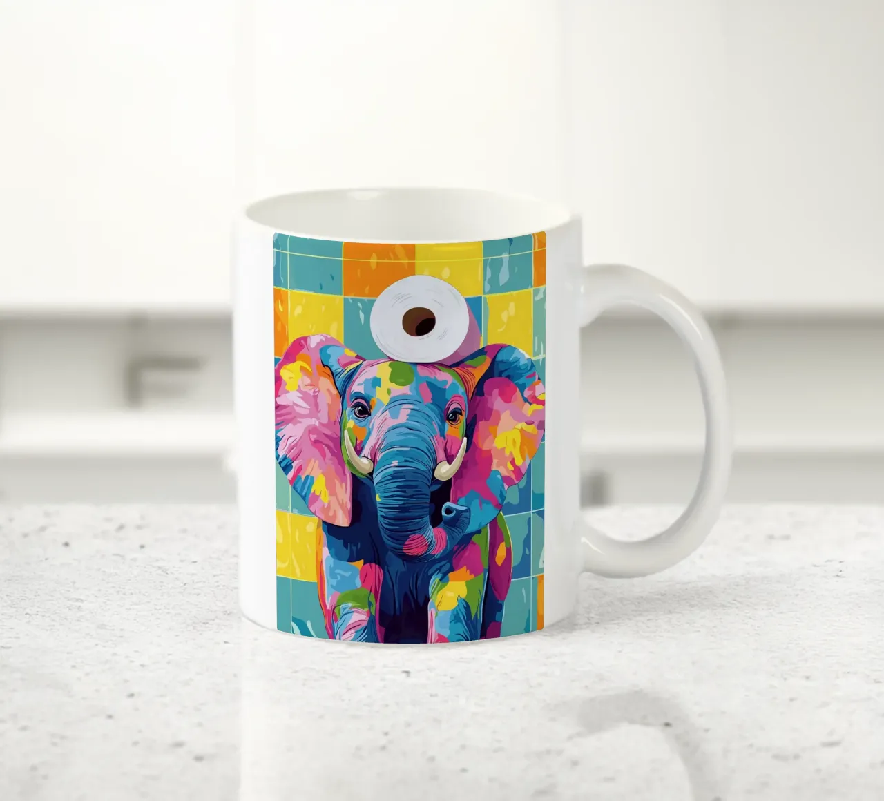 Kleurrijke olifant met wc-papierrol keramische mok van JoyWalkerShop