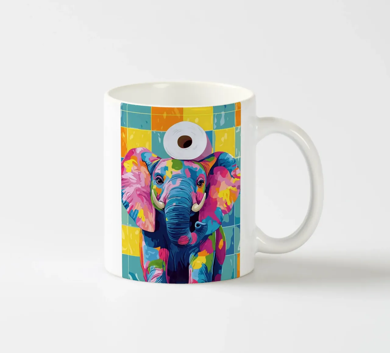 Kleurrijke olifant met wc-papierrol keramische mok van JoyWalkerShop