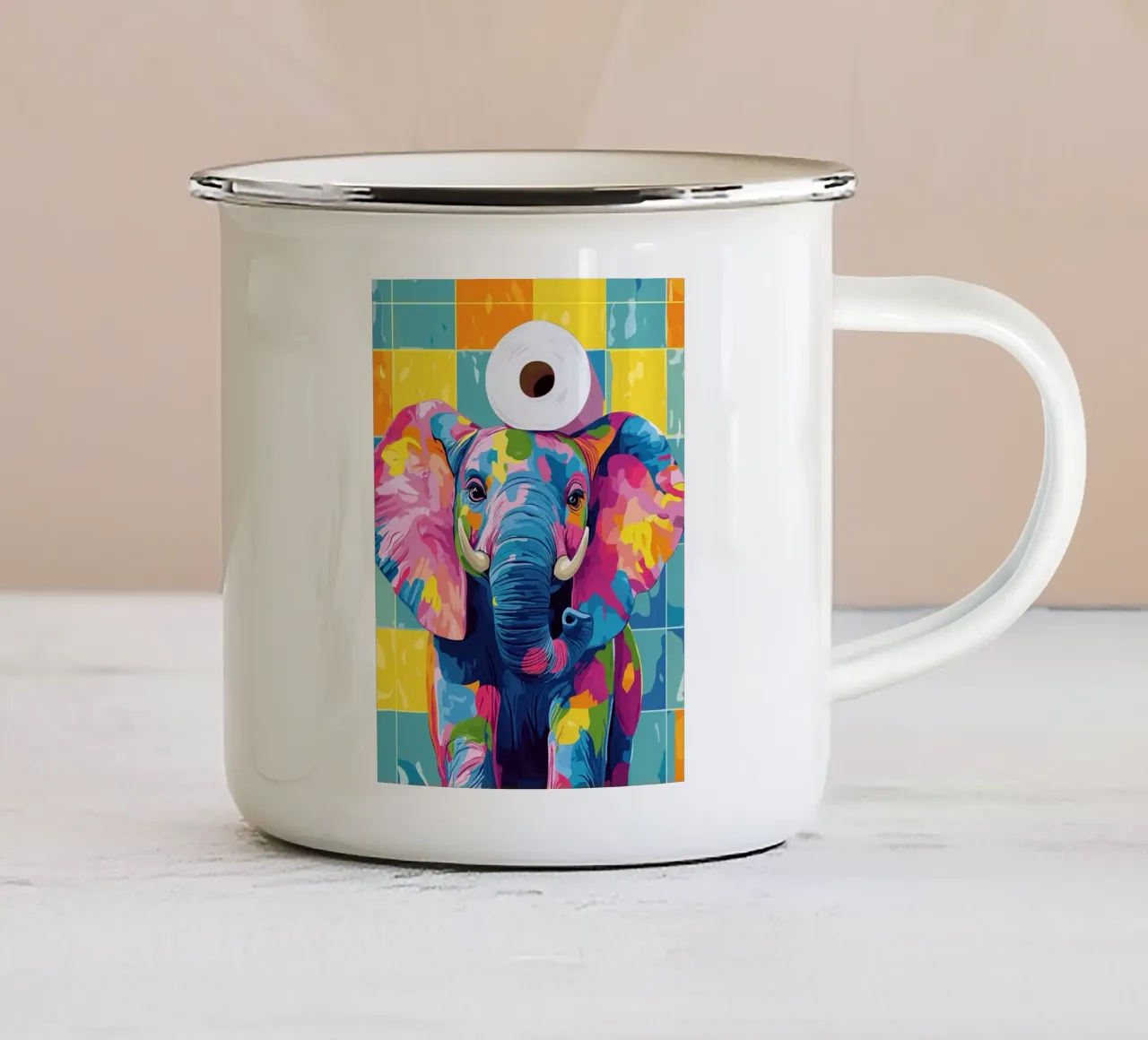 Elefante colorato con rotolo di carta igienica tazza in smalto da JoyWalkerShop