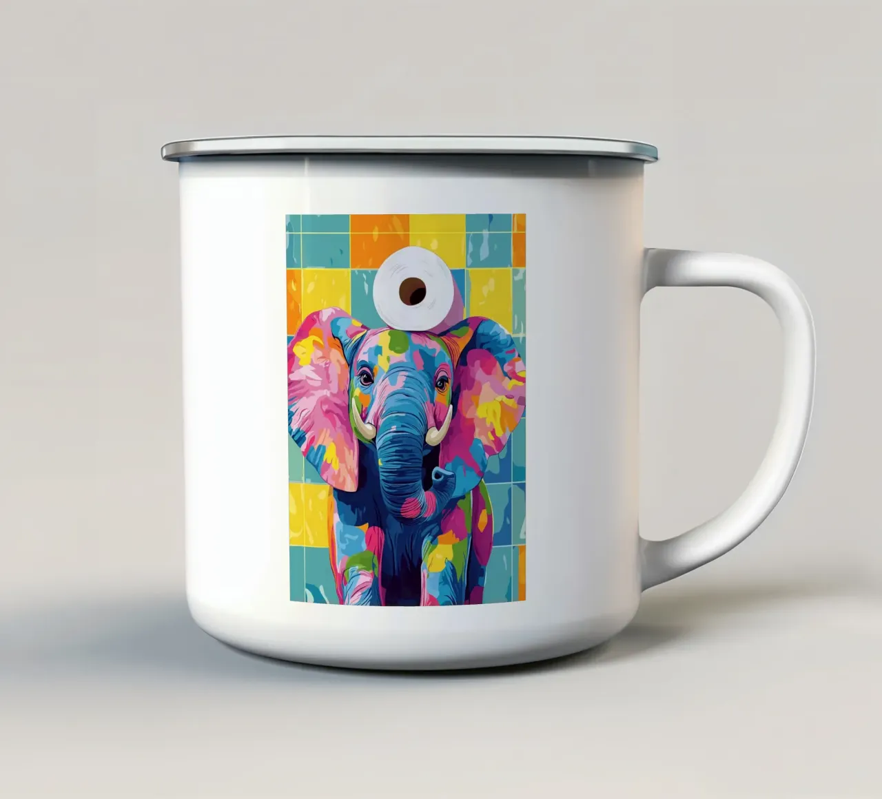 Elefante colorato con rotolo di carta igienica tazza in smalto da JoyWalkerShop