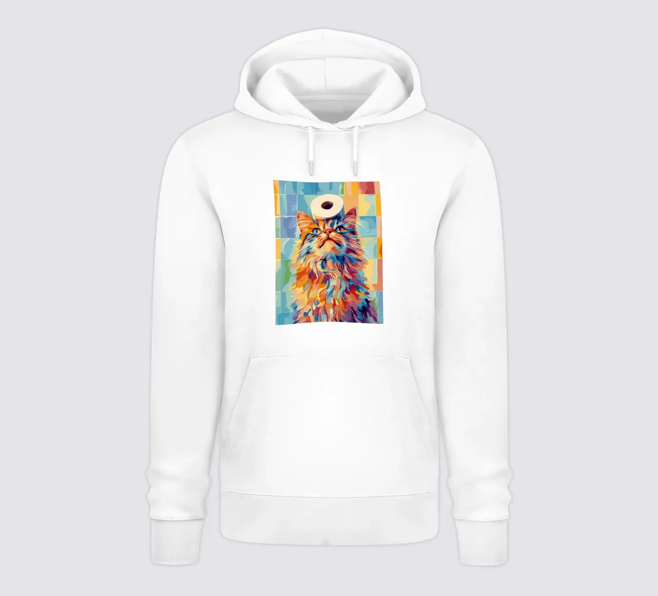 Gatto colorato con cappello di carta igienica felpa con cappuccio da JoyWalkerShop