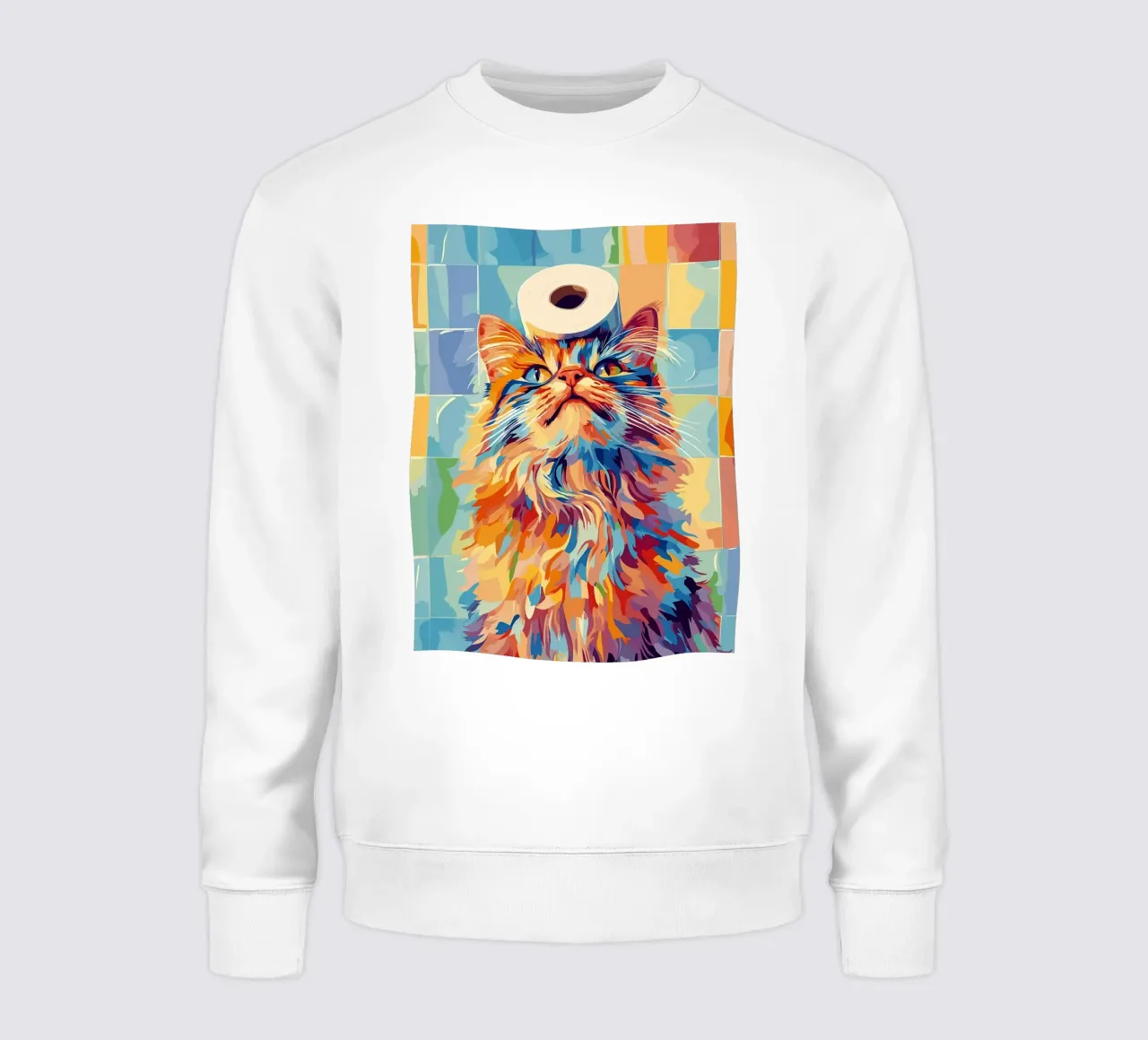 Gatto colorato con cappello di carta igienica felpa da JoyWalkerShop