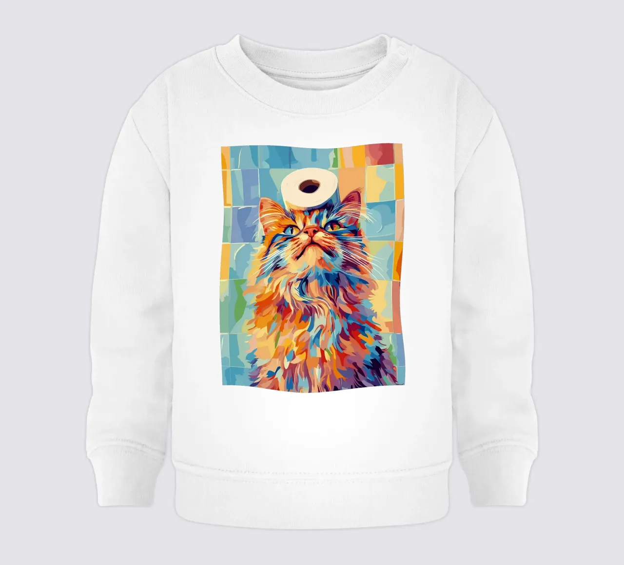 Gatto colorato con cappello di carta igienica felpa neonato da JoyWalkerShop