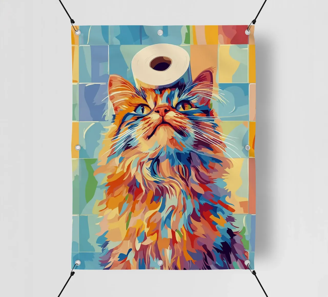 Gatto colorato con cappello di carta igienica telo in pvc da JoyWalkerShop