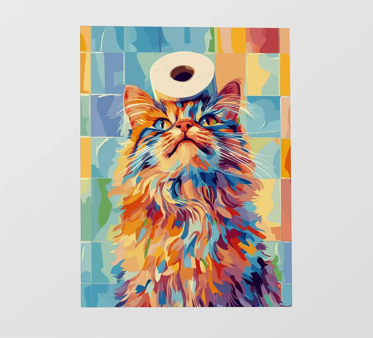 Gatto colorato con cappello di carta igienica telo in pvc da JoyWalkerShop