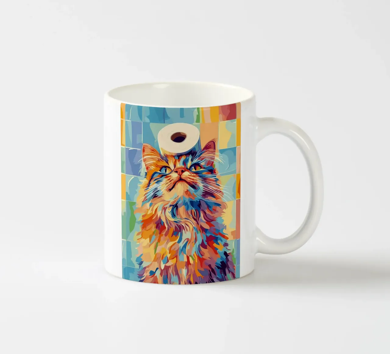 Gatto colorato con cappello di carta igienica tazza in ceramica da JoyWalkerShop