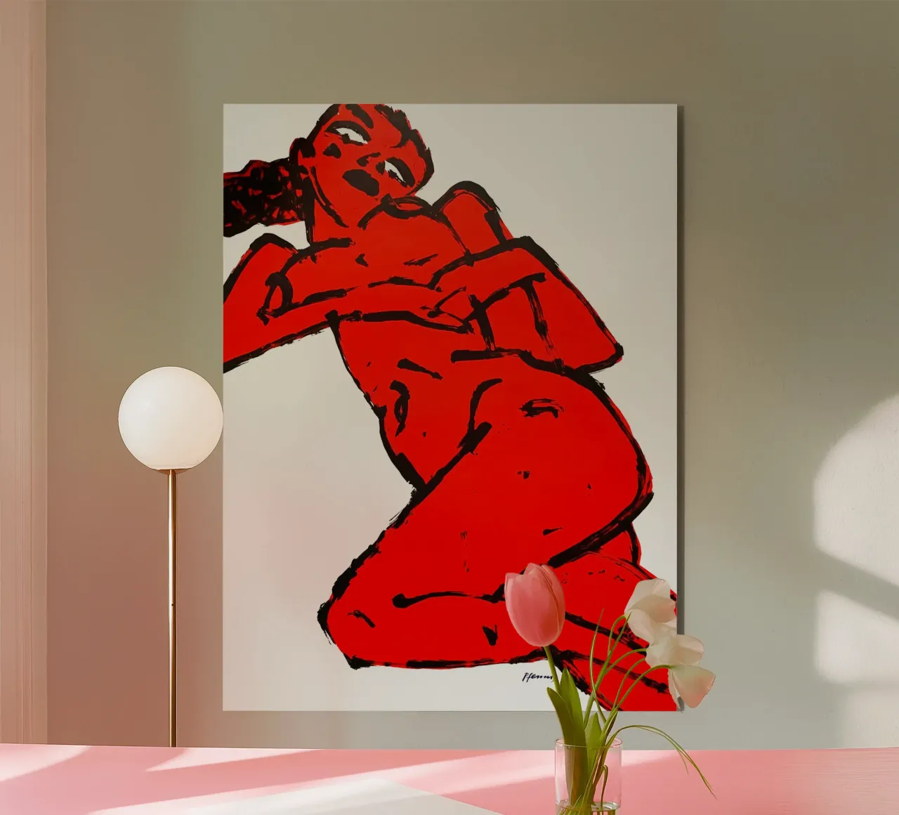 Nudo in rosso alluminio dibond da Puschkinowa