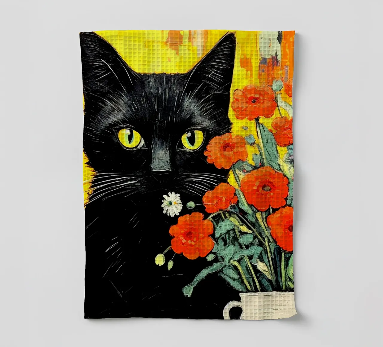Tomcat con flores paño de cocina de Puschkinowa