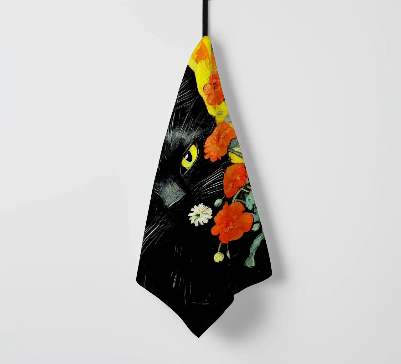 Tomcat con flores paño de cocina de Puschkinowa