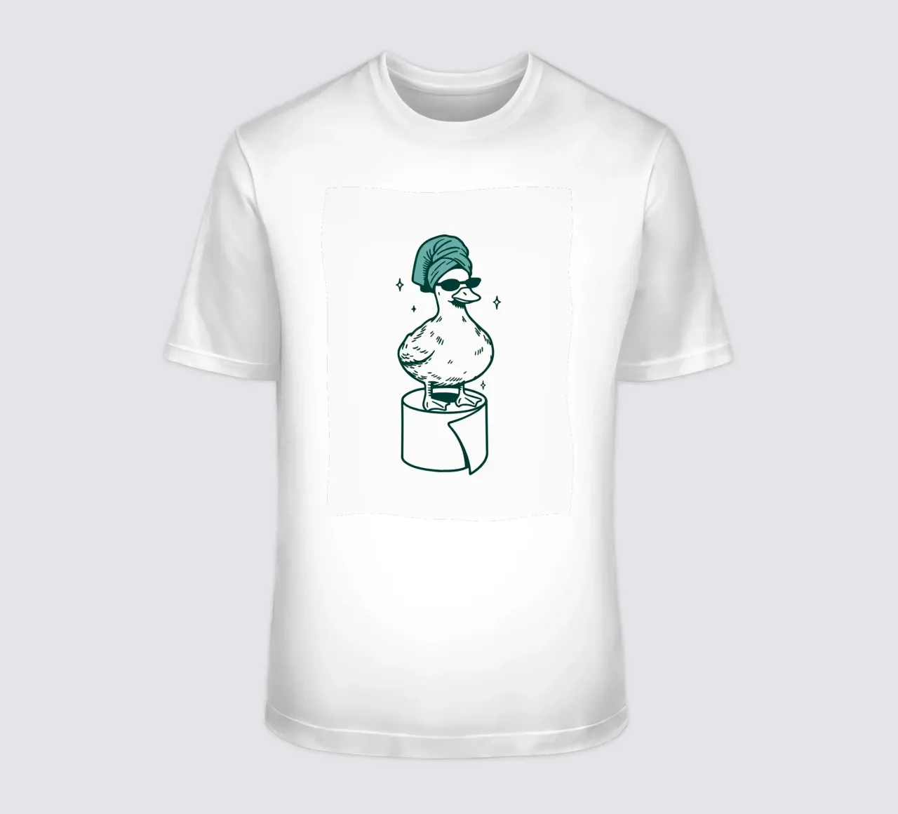 Anatra divertente con asciugamano e occhiali da sole t-shirt da JoyWalkerShop